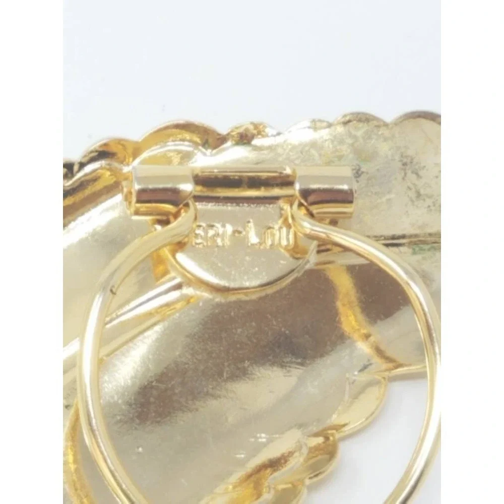 Vtg 80's Jeri-Lou scarf clip gold tone leaf preppy cocktail derby old money